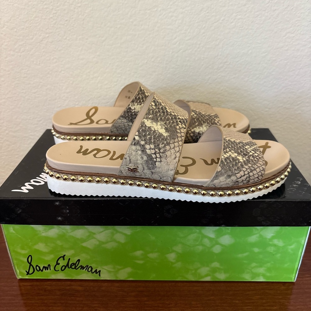 Sam Edelman Tan and Cream Snake Pattern Sandals